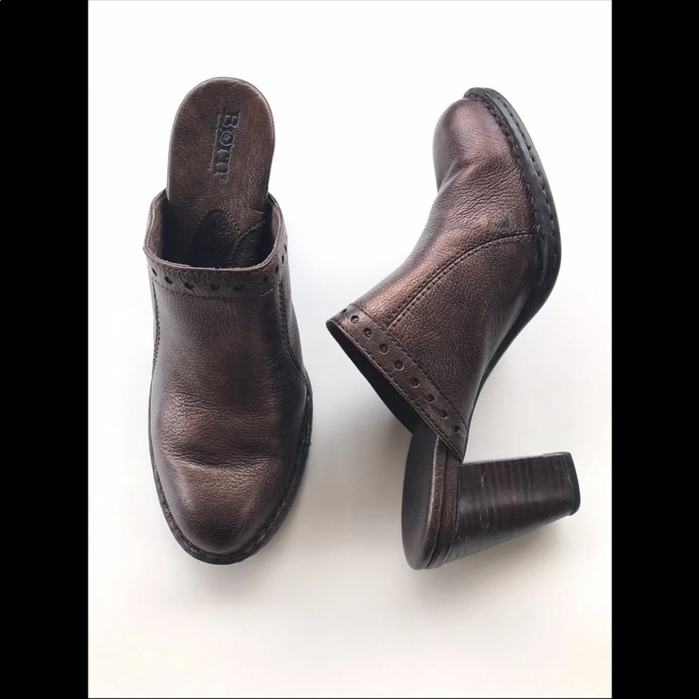 Born Metallic Brown Leather Heeled Mules - Picture 2 of 8
